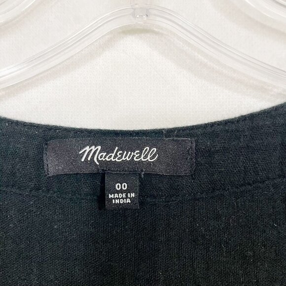 Madewell Lightspun Tiered Button Front Midi Dress Black Gauze V-Neck - Size 00 - Picture 3 of 6